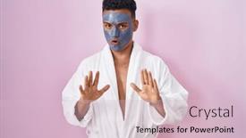  Presentation with face mask - PPT theme enhanced with young-hispanic-man-wearing-beauty and a lemonade colored foreground