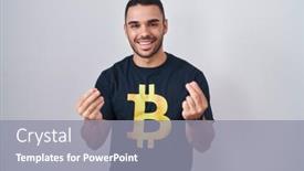  Presentation with money bitcoin - PPT theme featuring young-hispanic-man-wearing-bitcoin background and a gray colored foreground