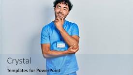  Presentation with nurse thinking - Slides having young-hispanic-man-wearing-blue background and a light blue colored foreground