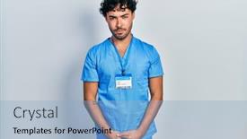  Presentation with male nurse - Slide set consisting of young-hispanic-man-wearing-blue background and a light blue colored foreground