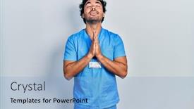  Presentation with male nurse - Slide set having young-hispanic-man-wearing-blue background and a  colored foreground