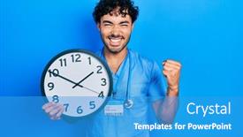  Presentation with male nurse - Slides consisting of young-hispanic-man-wearing-blue background and a teal colored foreground