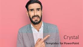  Presentation with forefinger - Colorful presentation theme enhanced with young-hispanic-man-wearing-business backdrop and a coral colored foreground