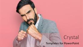  Presentation with young business man - Cool new theme with young-hispanic-man-wearing-business backdrop and a coral colored foreground