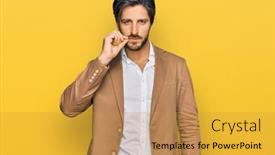  Presentation with lips mouth - Theme having young-hispanic-man-wearing-business background and a gold colored foreground