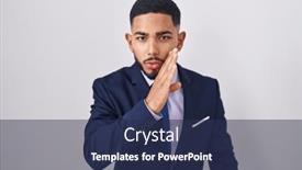  Presentation with talk - Presentation theme consisting of young-hispanic-man-wearing-business background and a ocean colored foreground