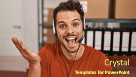  Presentation with achievement - Presentation theme with young-hispanic-man-wearing-call background and a  colored foreground