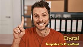  Presentation with call center - Presentation theme having young-hispanic-man-wearing-call background and a tawny brown colored foreground