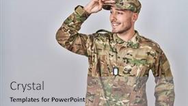 Presentation with far away - PPT theme consisting of young-hispanic-man-wearing-camouflage background and a light gray colored foreground