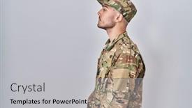  Presentation with man in nature - Slide set consisting of young-hispanic-man-wearing-camouflage background and a light gray colored foreground