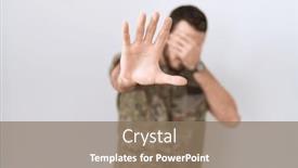  Presentation with stop - Presentation design with young-hispanic-man-wearing-camouflage background and a coral colored foreground
