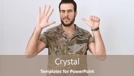  Presentation with army - PPT theme consisting of young-hispanic-man-wearing-camouflage background and a coral colored foreground