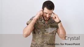  Presentation with noise - PPT theme having young-hispanic-man-wearing-camouflage background and a coral colored foreground
