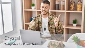  Presentation with army - Presentation theme featuring young-hispanic-man-wearing-camouflage background and a light gray colored foreground