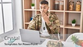  Presentation with army - Presentation theme consisting of young-hispanic-man-wearing-camouflage background and a light gray colored foreground