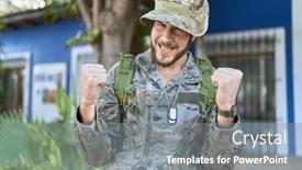  Presentation with hispanic heritage celebration - Slides featuring young-hispanic-man-wearing-camouflage background and a gray colored foreground
