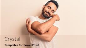  Presentation with self care - Cool new PPT theme with young-hispanic-man-wearing-casual backdrop and a coral colored foreground