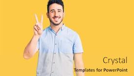  Presentation with victory - Cool new PPT theme with young-hispanic-man-wearing-casual backdrop and a yellow colored foreground