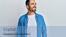  Presentation with hispanic - Colorful presentation design enhanced with young-hispanic-man-wearing-casual backdrop and a teal colored foreground