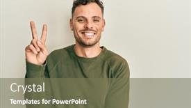  Presentation with victory - Colorful slide set enhanced with young-hispanic-man-wearing-casual backdrop and a violet colored foreground