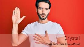  Presentation with tshirt - PPT layouts with young-hispanic-man-wearing-casual background and a coral colored foreground