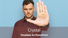  Presentation with hand palm - Beautiful PPT theme featuring young-hispanic-man-wearing-casual backdrop and a tawny brown colored foreground