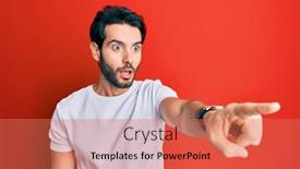  Presentation with tshirt - Cool new presentation design with young-hispanic-man-wearing-casual backdrop and a coral colored foreground