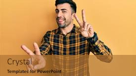  Presentation with tongue - Presentation theme having young-hispanic-man-wearing-casual background and a  colored foreground