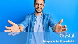  Presentation with hug - Colorful presentation enhanced with young-hispanic-man-wearing-casual backdrop and a teal colored foreground