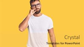  Presentation with lips mouth - Presentation design with young-hispanic-man-wearing-casual background and a yellow colored foreground