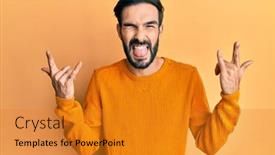  Presentation with rock music - Presentation design consisting of young-hispanic-man-wearing-casual background and a gold colored foreground