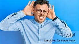  Presentation with hispanic - Cool new slide deck with young-hispanic-man-wearing-casual backdrop and a light blue colored foreground