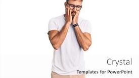  Presentation with sadness - Presentation with young-hispanic-man-wearing-casual background and a white colored foreground