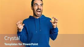  Presentation with frustration - Colorful presentation design enhanced with young-hispanic-man-wearing-casual backdrop and a ocean colored foreground