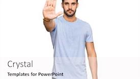  Presentation with hand palm - Beautiful PPT theme featuring young-hispanic-man-wearing-casual backdrop and a white colored foreground