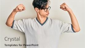  Presentation with womens fitness clothing - Amazing presentation theme having young-hispanic-man-wearing-casual backdrop and a light gray colored foreground