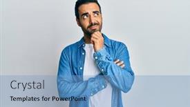  Presentation with hispanic - Audience pleasing presentation theme consisting of young-hispanic-man-wearing-casual backdrop and a light blue colored foreground