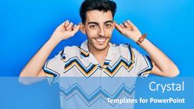 Presentation with hispanic - Slide set consisting of young-hispanic-man-wearing-casual background and a teal colored foreground