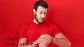  Presentation with time - Presentation theme with young-hispanic-man-wearing-casual background and a crimson colored foreground