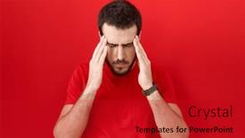  Presentation with stress - PPT theme having young-hispanic-man-wearing-casual background and a crimson colored foreground
