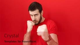  Presentation with fight - PPT theme having young-hispanic-man-wearing-casual background and a crimson colored foreground
