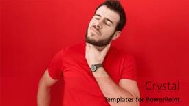  Presentation with sore throat - Presentation design with young-hispanic-man-wearing-casual background and a crimson colored foreground
