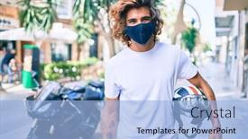  Presentation with moto - PPT theme enhanced with young-hispanic-man-wearing-coronavirus background and a light blue colored foreground