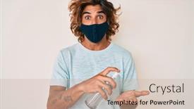  Presentation with hand sanitizer - PPT layouts having young-hispanic-man-wearing-covid background and a soft green colored foreground