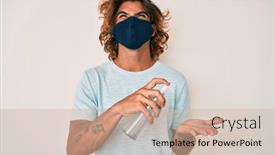  Presentation with hand sanitizer - PPT layouts having young-hispanic-man-wearing-covid background and a soft green colored foreground