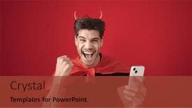  Presentation with devil - Slide deck consisting of young-hispanic-man-wearing-devil background and a tawny brown colored foreground