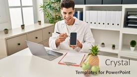  Presentation with clinic - Slide deck enhanced with young-hispanic-man-wearing-dietician background and a soft green colored foreground