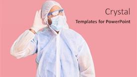  Presentation with medical ear - Presentation design with young-hispanic-man-wearing-doctor background and a coral colored foreground