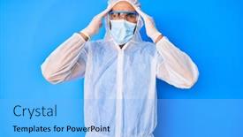  Presentation with coronavirus - PPT theme enhanced with young-hispanic-man-wearing-doctor background and a light blue colored foreground