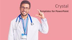  Presentation with doctor - PPT theme featuring young-hispanic-man-wearing-doctor background and a coral colored foreground